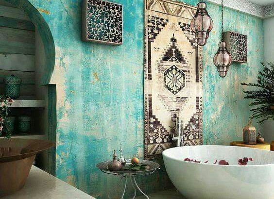 blue-wall-boho-bathroom-564x410